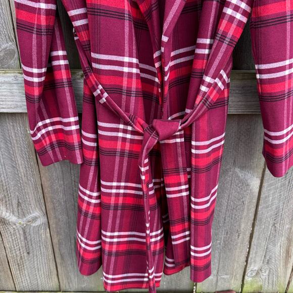 Ann Taylor Factory Trench Coat Jacket Plaid Red NWT Size Large - Picture 4 of 9